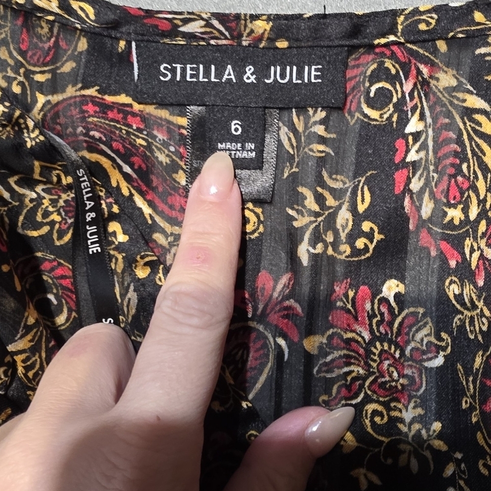Stella & Julie EUC Elegant Long Sleeve Paisley Dress Size 6 PTP 19 - Length 37 - Picture 3 of 5